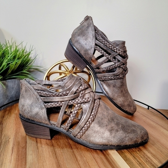 True Craft Epic Cutout Shortie Booties Bronze Metallic Braided Size 7.5 - Picture 3 of 14